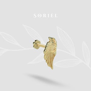 Angel Wing Flatback Ear Piercing 14K Gold Tragus Feather Earring Helix Heaven Piercing Cartilage Lobe Earring Studs Threadless Tiny