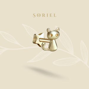 14K Solid Gold Kitty Flat Back Earrings Cat Earring Pet Lover Gift Earring Studs Lobe Cartilage Tragus Helix Tiny Minimalist Everyday