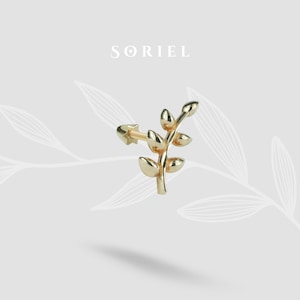 Piercing all'orecchio piatto a forma di ramo d'ulivo, in oro 14 carati, con trago e foglia d'alloro, orecchini a bottone, elica, cartilagine, lobo, piccoli gioielli semplici per tutti i giorni