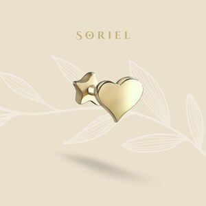 Orecchini a forma di cuore in oro massiccio 14 carati con parte posteriore piatta, orecchini romantici, trago, cartilagine senza fili, orecchini a lobo piccoli, orecchini a forma di elica.