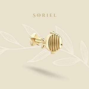 14K Solid Gold Fish Flat Back Earrings Earring Studs Pisces Earrings Tragus Cartilage Animal Piercing Helix Lobe Real 18 Gauge Everyday Lobe