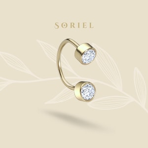 14K Solid Gold CZ Two Half Hoop Earring Cartilage Septum Blossom Earring Helix Nose Forward Conch Daith Piercing Forward Real Tiny Jewelry