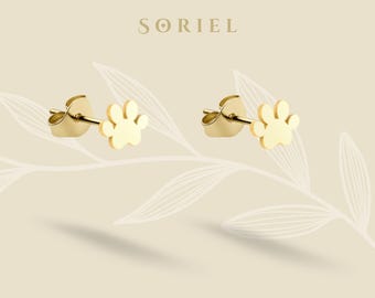 Paw Earrings 14K Gold Silver Cartilage Lobe Cat Paw Dog Paw Stone Earring Minimal