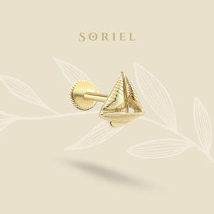 14K Solid Gold Sailboat Flat Back Earrings Sailing Tragus Ocean Earrings Helix Cartilage Ear Piercing Lobe Studs 18 Gauge Real Tiny Jewelry
