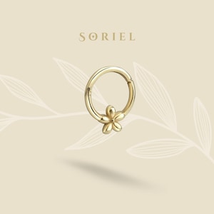 Orecchini a cerchio con fiore in oro massiccio 14 carati, orecchini a fiore per cartilagine, piercing al setto nasale senza fili, orecchini a conchiglia piccoli, gioielli per elica