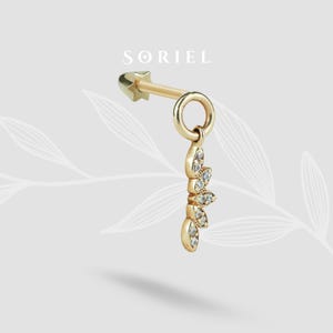 Marquise Dangle Flatback Ohr-Piercing 14K Gold mit CZ Stein Knorpel Ohrstecker Tragus Blume Ohrringe Helix Lobe Threadless Tiny