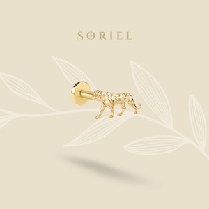 14K Solid Gold Leopard Flatback Ear Piercing Helix Lobe Earring Silver Studs