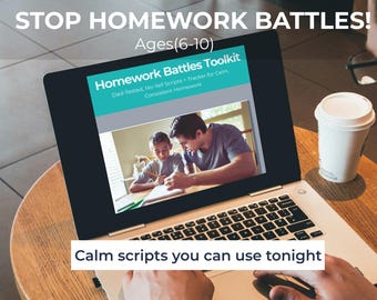 Stop Homework Battles (Ages 6–10) • Calm Parenting Scripts + Homework Tracker • Printable PDF