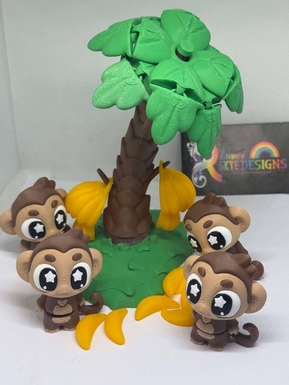 3D Printed Monkey and Tree Set: Collectible Figurine With Bananas