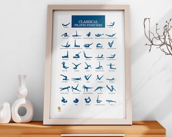 Pilates Poses Poster | Classical Exercise Chart (Digital Print)