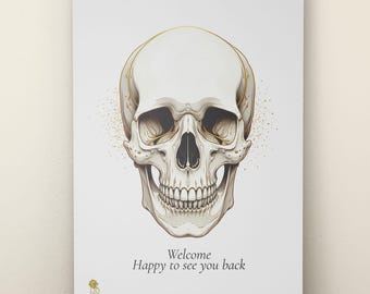 Human Skull Anatomy Art Print, Golden Lines Illustration (Digital Download)