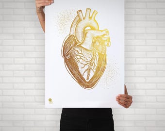 Gold Style Heart Print Faux Gold Wall Art Digital Home Decor Poster