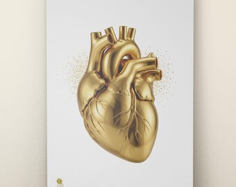 Gold Anatomical Heart Print | Metallic Effect Illustration (Digital Download)