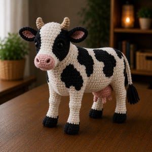 Virkmönster för realistiska Holstein-ko (PDF), handledning för Amigurumi-gårdsdjur