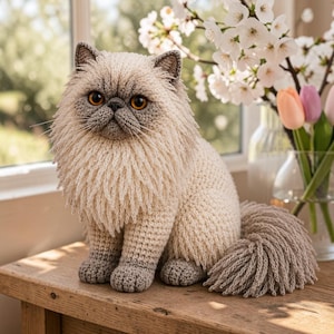 Realistiskt perserkattvirkmönster, fluffig amigurumi-leksak PDF