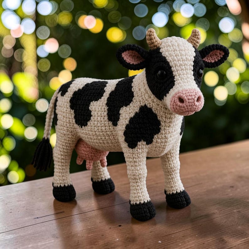 Pink Farm Pattern Realistic Holstein Cow Crochet Pattern (PDF), Amigurumi Farm Animal ...