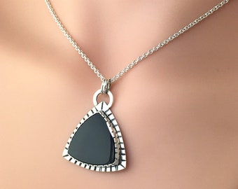 Black Onyx Triangle Textured Sterling Silver Necklace  (listing price is for necklace only)