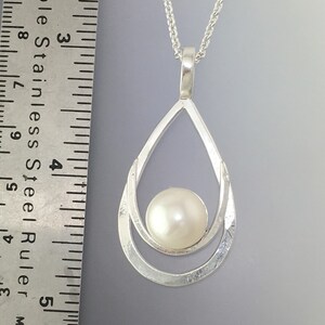 Large Fresh Water Pearl Pendant set in double layered Sterling Silver image 4