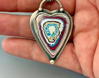 Fordite Heart Necklace, Corvetite Sterling Silver Pendant