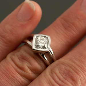Moissanite Engagement Ring, White Gold, Cushion Cut 6.5mm, Moissanite Wedding Ring