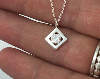 Moissanite Sterling Silver Pendant, Diamond Alternative
