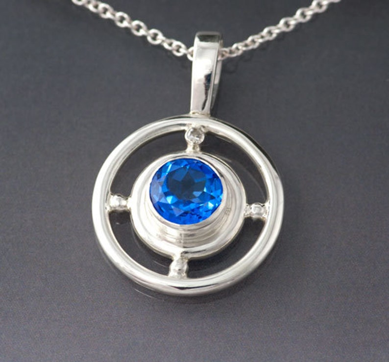 Compass Blue Topaz and Diamond Sterling Silver Pendant Circle Etsy