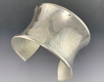 Organic formed Wide cuff bracelet in Sterling Silver with a soft texture
