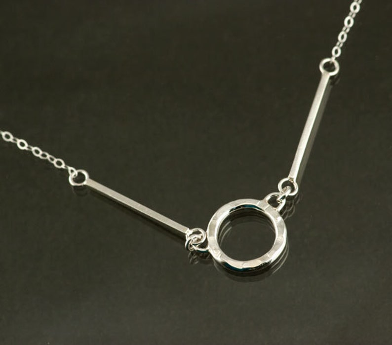 Lightweight Sterling Silver Circle necklace with 2 sterling silver bars, 18 sterling silver chain image 1