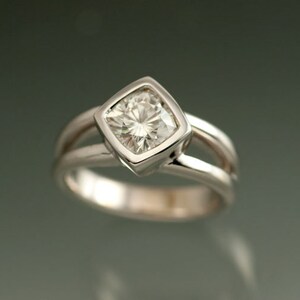 Moissanite Engagement Ring, White Gold, Cushion Cut 6.5mm, Moissanite Wedding Ring image 3