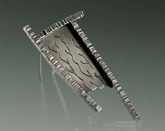 Sterling Silver Blackened Textured Brooch, One of a Kind, Ready to Ship