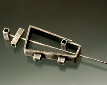 Industrial Blackened Overlapped Trapezoid Brooch and Pendant, Rustic Necklace, One of a Kind, Ready to Ship