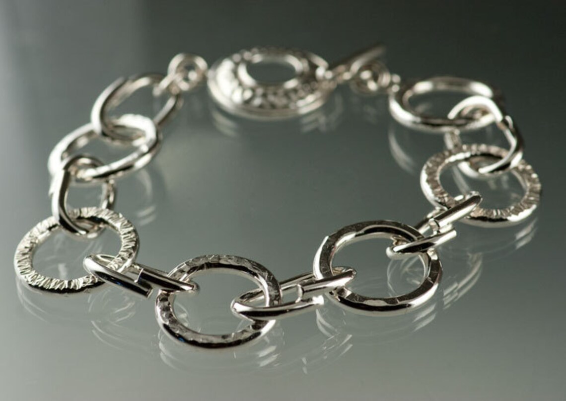 Sterling Silver Link Bracelet Charm Bracelet Large Link Etsy