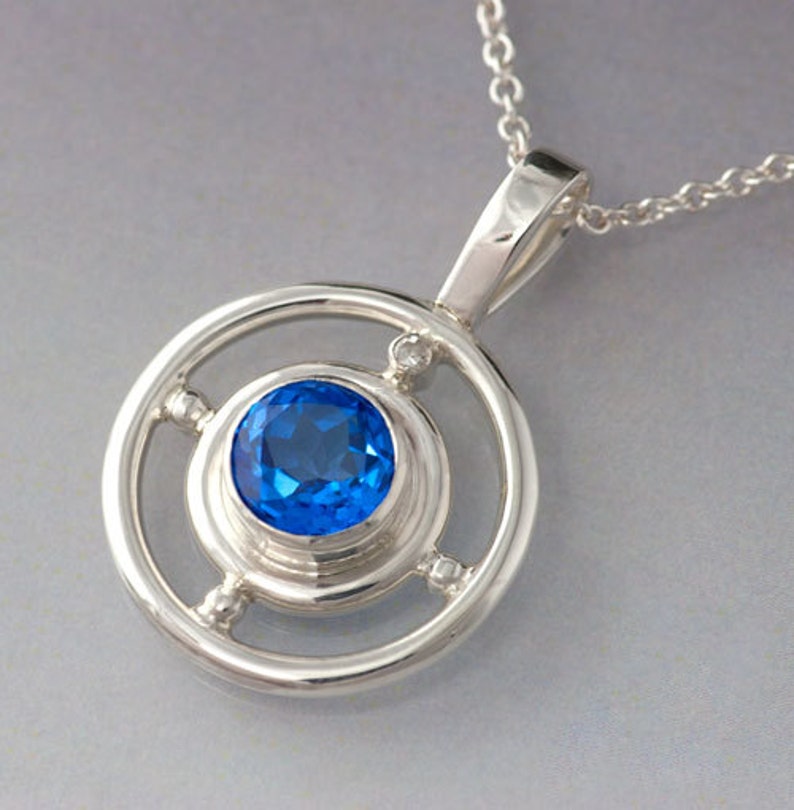 Compass Blue Topaz and Diamond Sterling Silver Pendant Circle Etsy