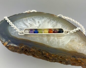 Handmade Sterling Silver Rainbow Gemstone Bracelet, LGBTQIA Pride Jewelry