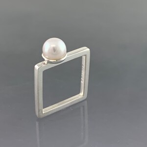 Sterling Square ring with a 6.5mm Freshwater White Pearl, made to order in your size