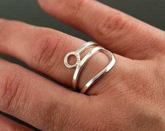 Anillo de olas de plata esterlina, banda natural, joyería oceánica