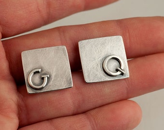 Sterling Silver cufflinks, Square Textured Modern, Mens jewelry, French cuff cufflinks