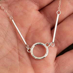 Lightweight Sterling Silver Circle necklace with 2 sterling silver bars, 18 sterling silver chain image 2