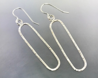 Sterling Silver line textured oval dangle earrings