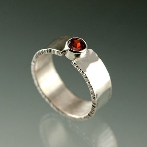 Red Pyrope Garnet and Sterling Silver Wide Ring, January Birthstone Silver Ring, Mother's ring, Engagement Ring