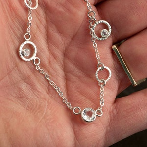 Sterling Silver White Topaz Diamond like Necklace, gemstone necklace, birthstone necklace with circles