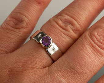 Custom Sterling Silver Amethyst Ring with Diamonds