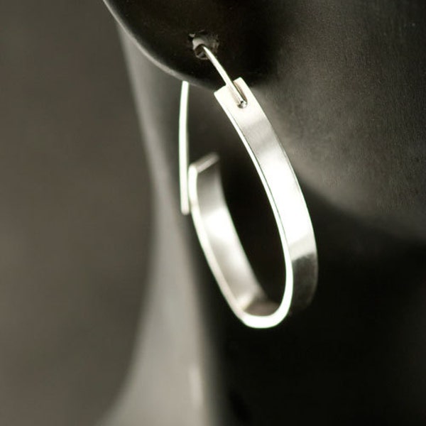 Sterling Silver Elliptical Hoop Earrings, Simple hoop Earrings, Wide Silver Hoop Earrings, Everyday silver Earrings