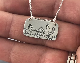 Hens and chicks Pendant in Sterling Silver