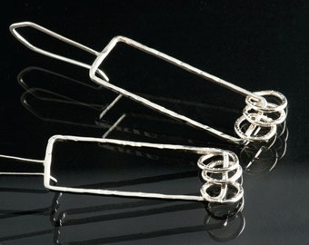 Sterling Silver Earrings Long Rectangle Dangles