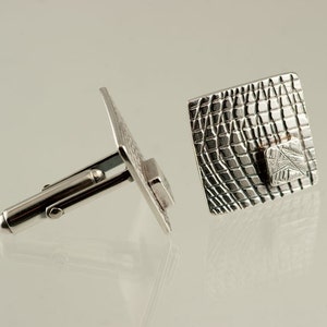 Sterling Silver cufflinks, Square Textured Modern, Mens jewelry, French cuff cufflinks