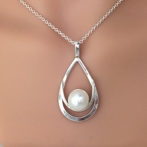 Large Fresh Water Pearl Pendant set in double layered Sterling Silver image 2