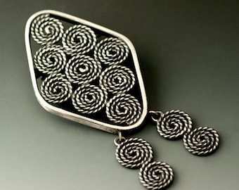 Sterling Silver Swirls and Spirals Brooch, One of a Kind, Ready to Ship