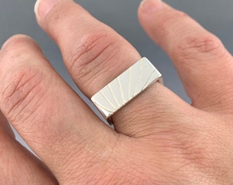 Textured Wide Square Silver Band, Statement Wedding Ring