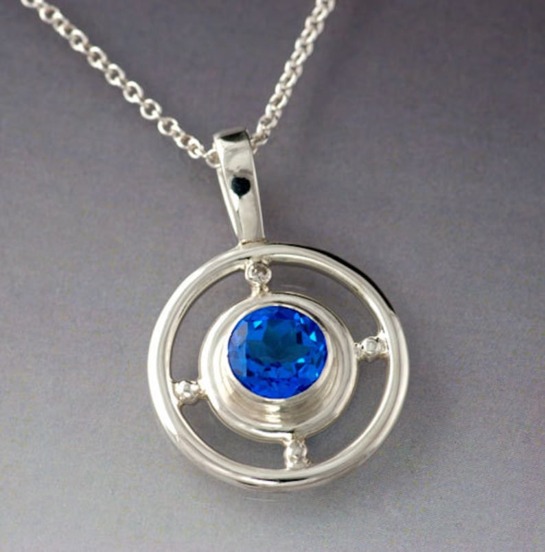 Compass Blue Topaz and Diamond Sterling Silver Pendant Circle Etsy
